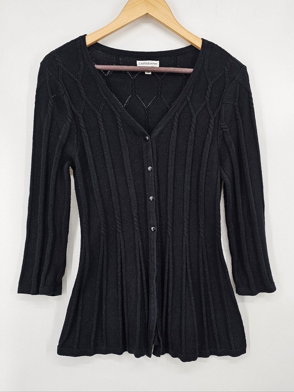 Vintage Y2K Croft & Barrow Black Cable Knit Fit & Flare Cardigan M Cotton